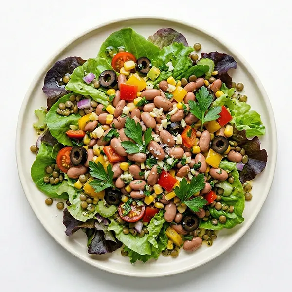 French Green lentil salad and Pinto Bean Salad with Garlic Parsley dressing